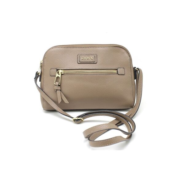 LODIS Women’s Taupe Pebbled Charlotte Leather Crossbody Bag Adjustable Strap - Picture 1 of 7